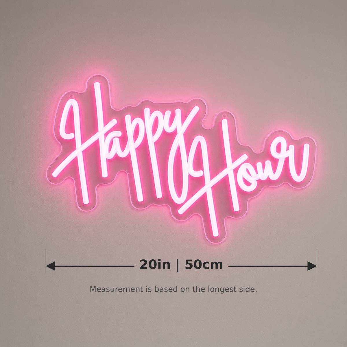 Happy Hour Hot with Dimmer for Home Bar Wall LED Neon Sign - size guide