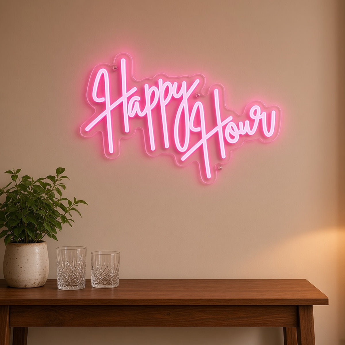 Happy Hour Brush for Bar Pub Man Cave Wall Decor LED Neon Sign - lifestyle view
