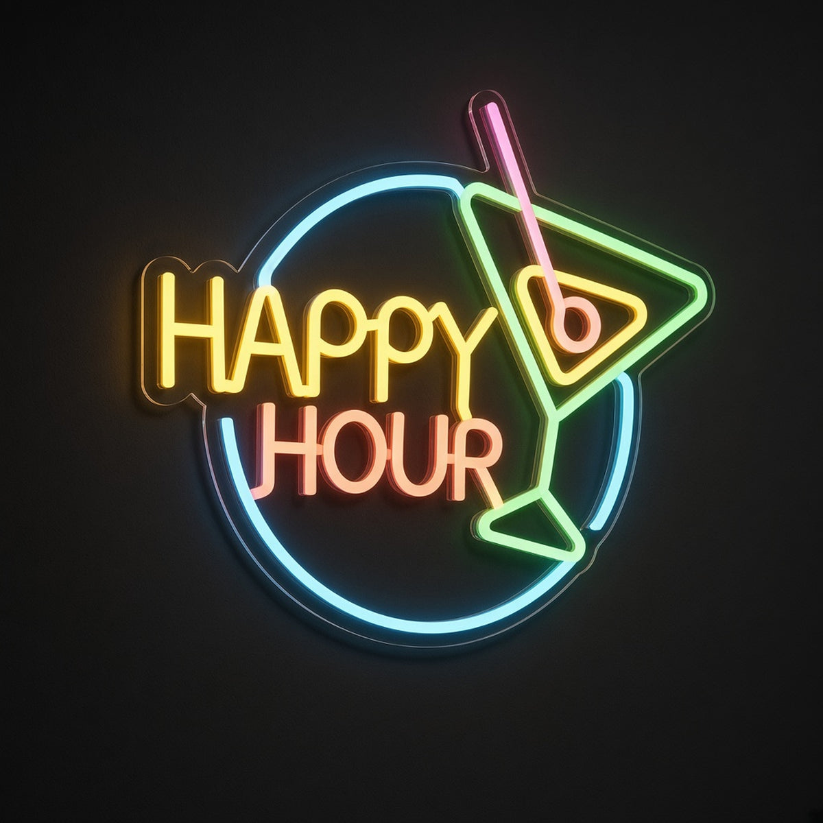 Happy Hour with Martini Glass for Home Bar LED Neon Sign - product hero
