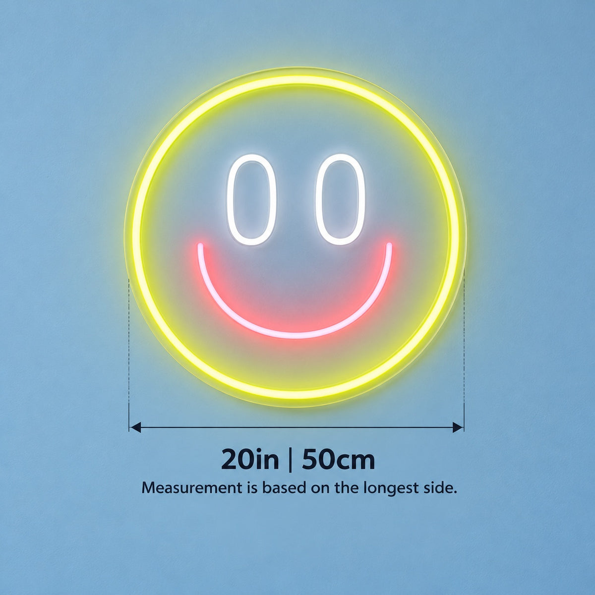 Happy Smiley Face LED Neon Sign - size guide