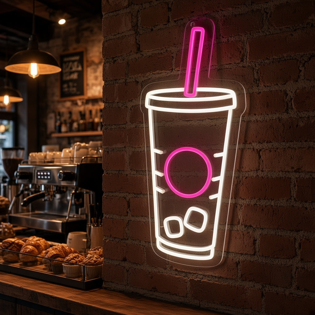 Iced Coffee Cup LED Neon Sign - advertising view