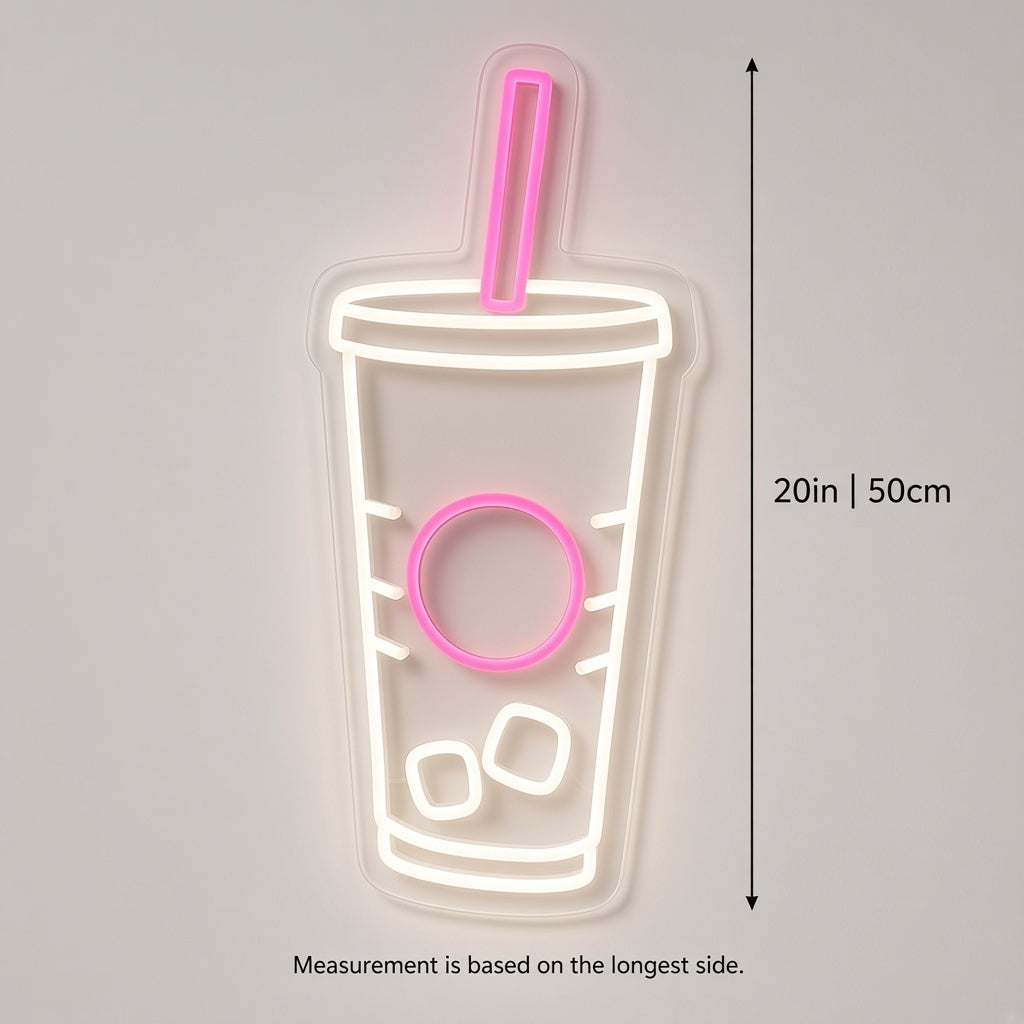 Iced Coffee Cup LED Neon Sign - size guide