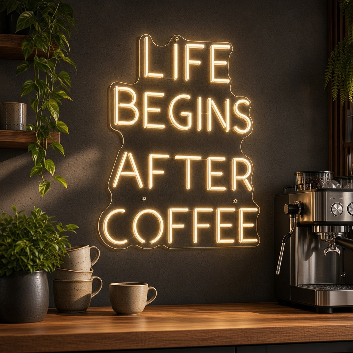 Life Begins After Coffee LED Neon Sign - advertising view