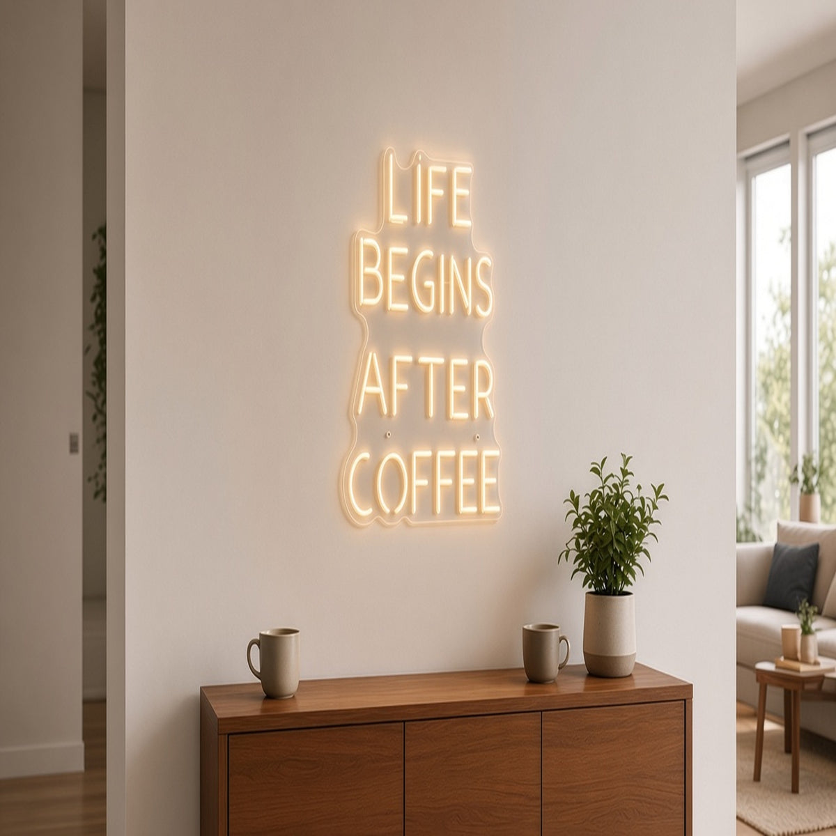 Life Begins After Coffee Tall for Cafe Barista LED Neon Sign - lifestyle view