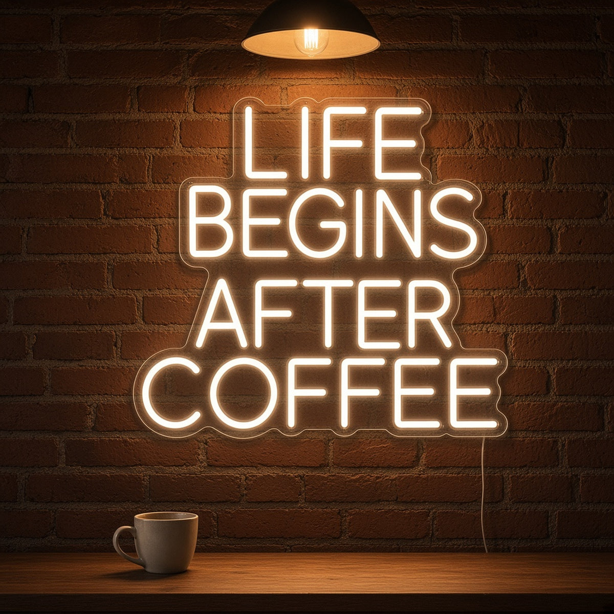 Life Begins After Coffee with Remote Dimmer for Home Office LED Neon Sign - advertising view