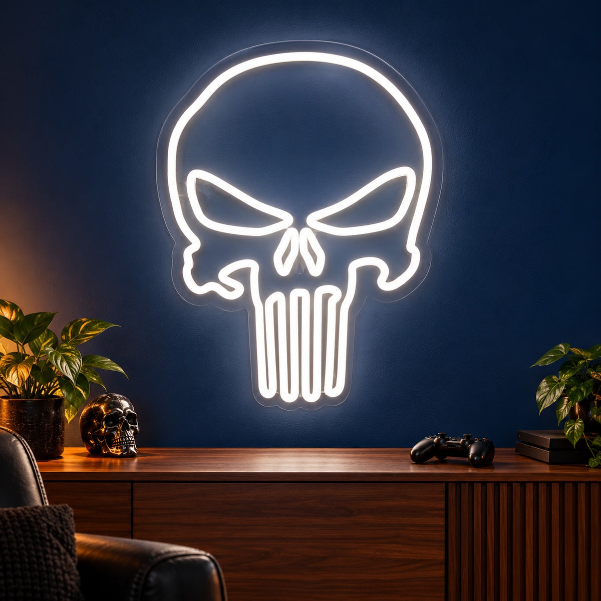 Long Toothed Skull LED Neon Sign - advertising view