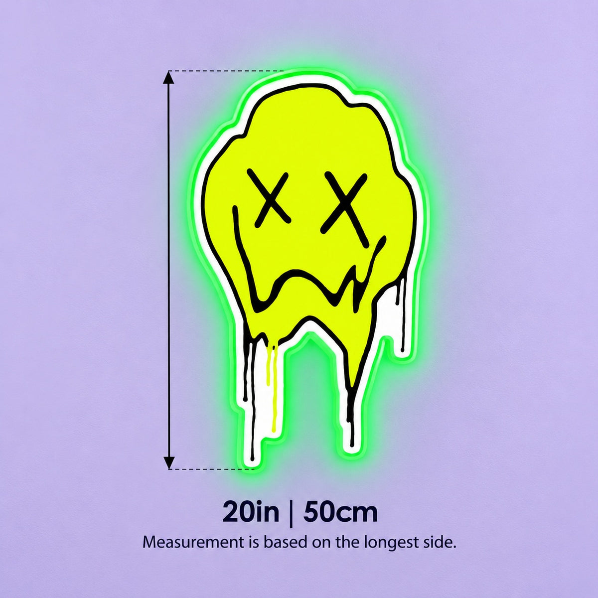 Melting X Eyes Face LED Neon Sign - size guide