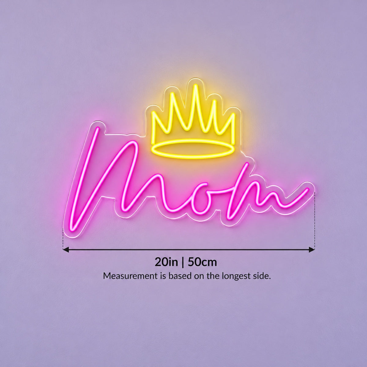 Mom Crown LED Neon Sign - size guide