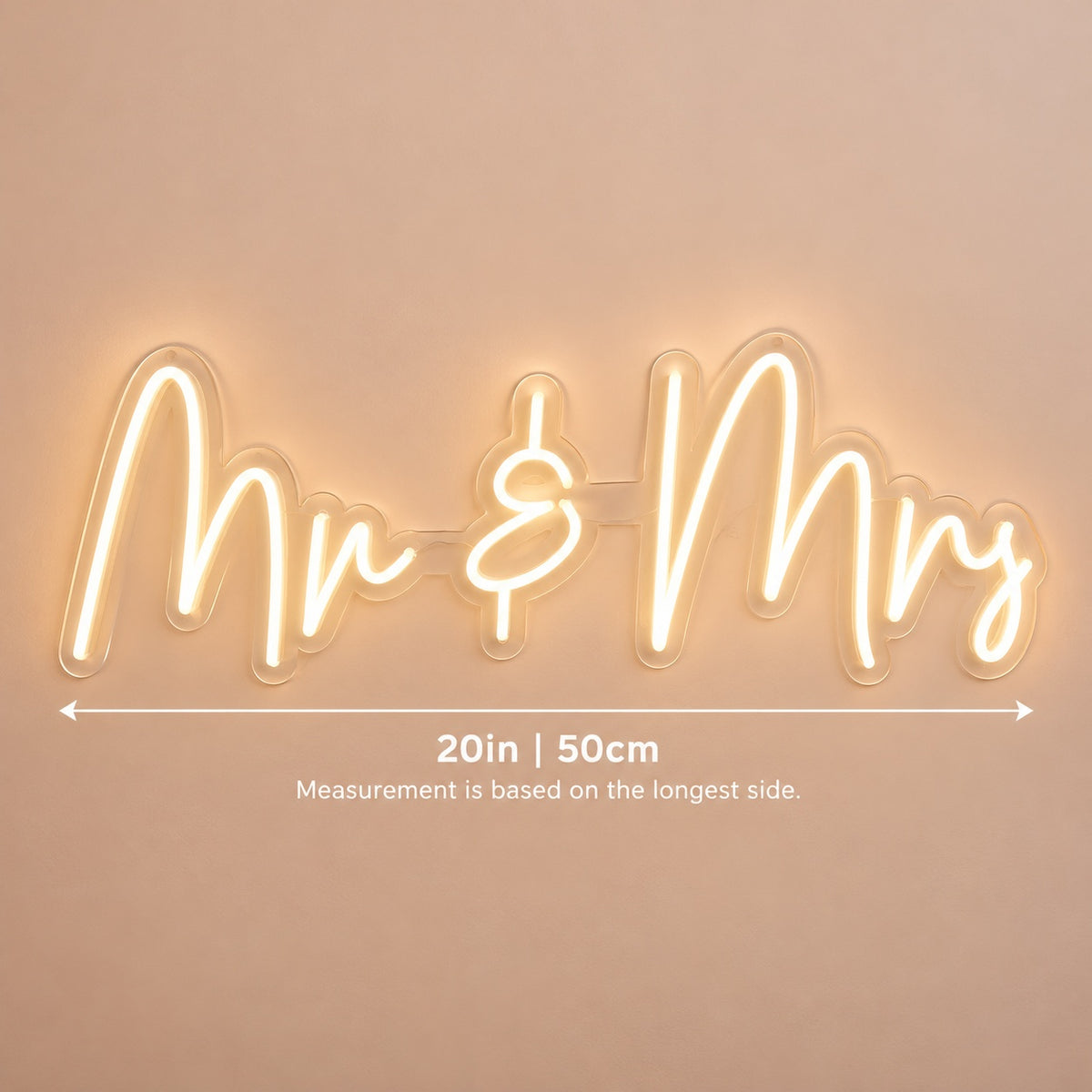 Mr & Mrs LED Neon Sign - size guide