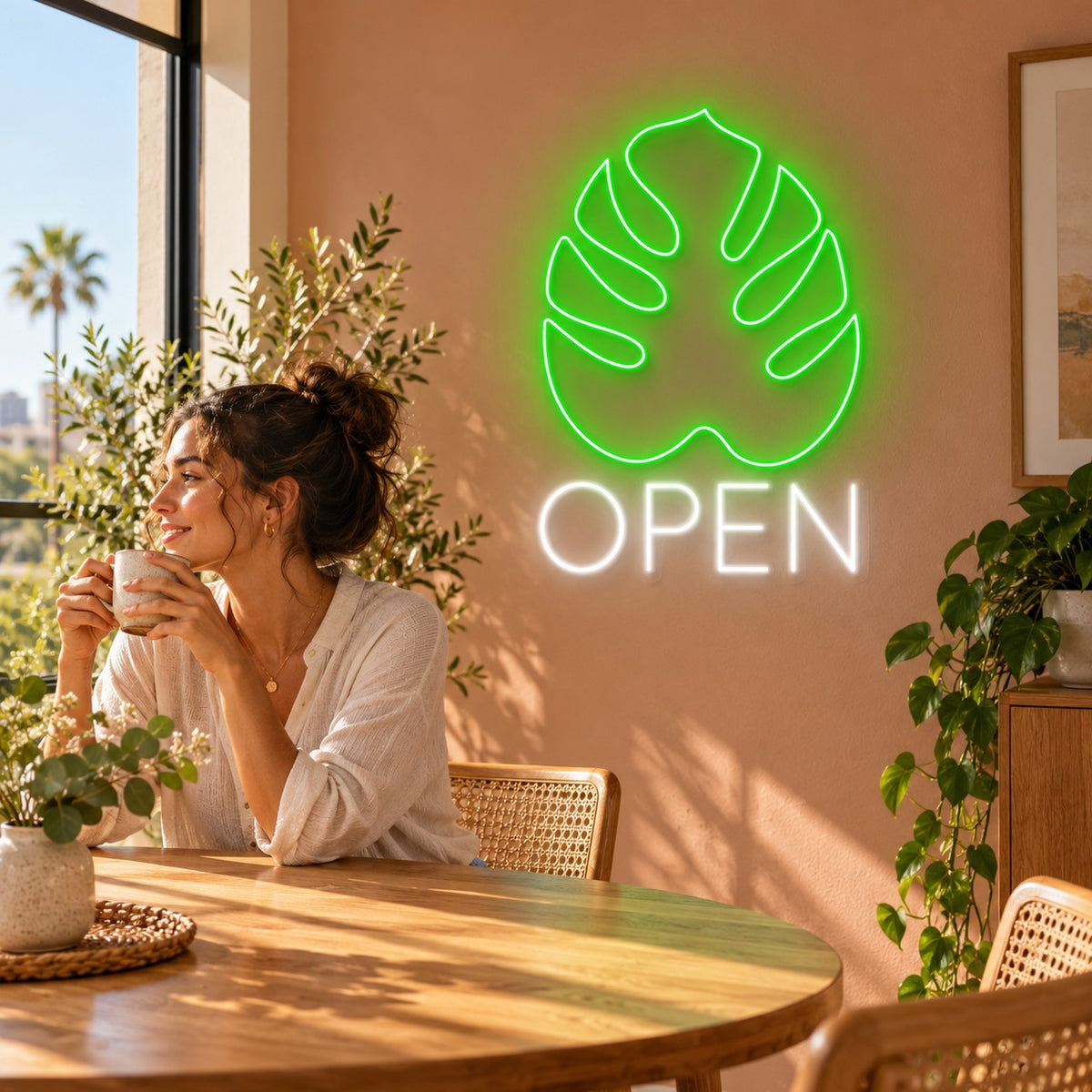 Open Monstera Leaf LED Neon Sign - lifestyle view
