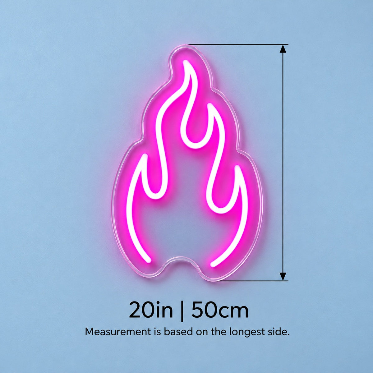 Flame LED Neon Sign - size guide