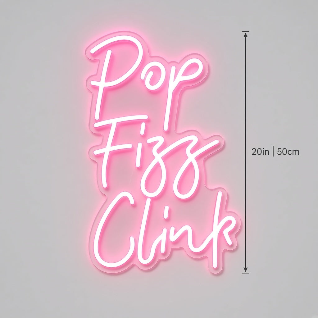 Pop Fizz Clink LED Neon Sign - size guide