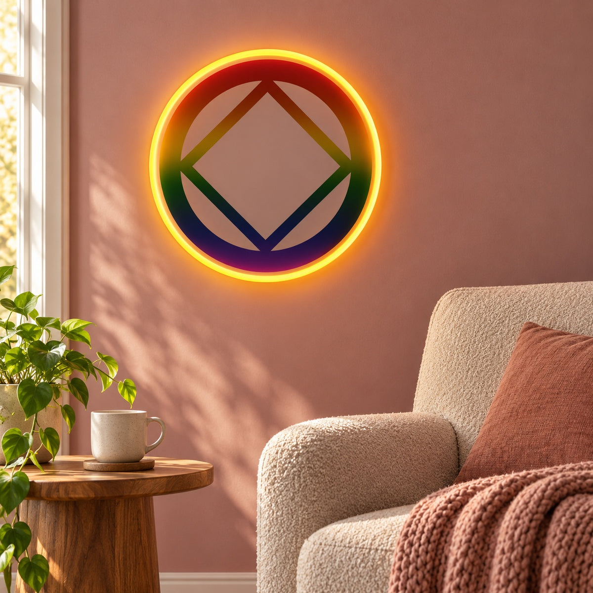 Rainbow Diamond Circle LED Neon Sign - lifestyle view