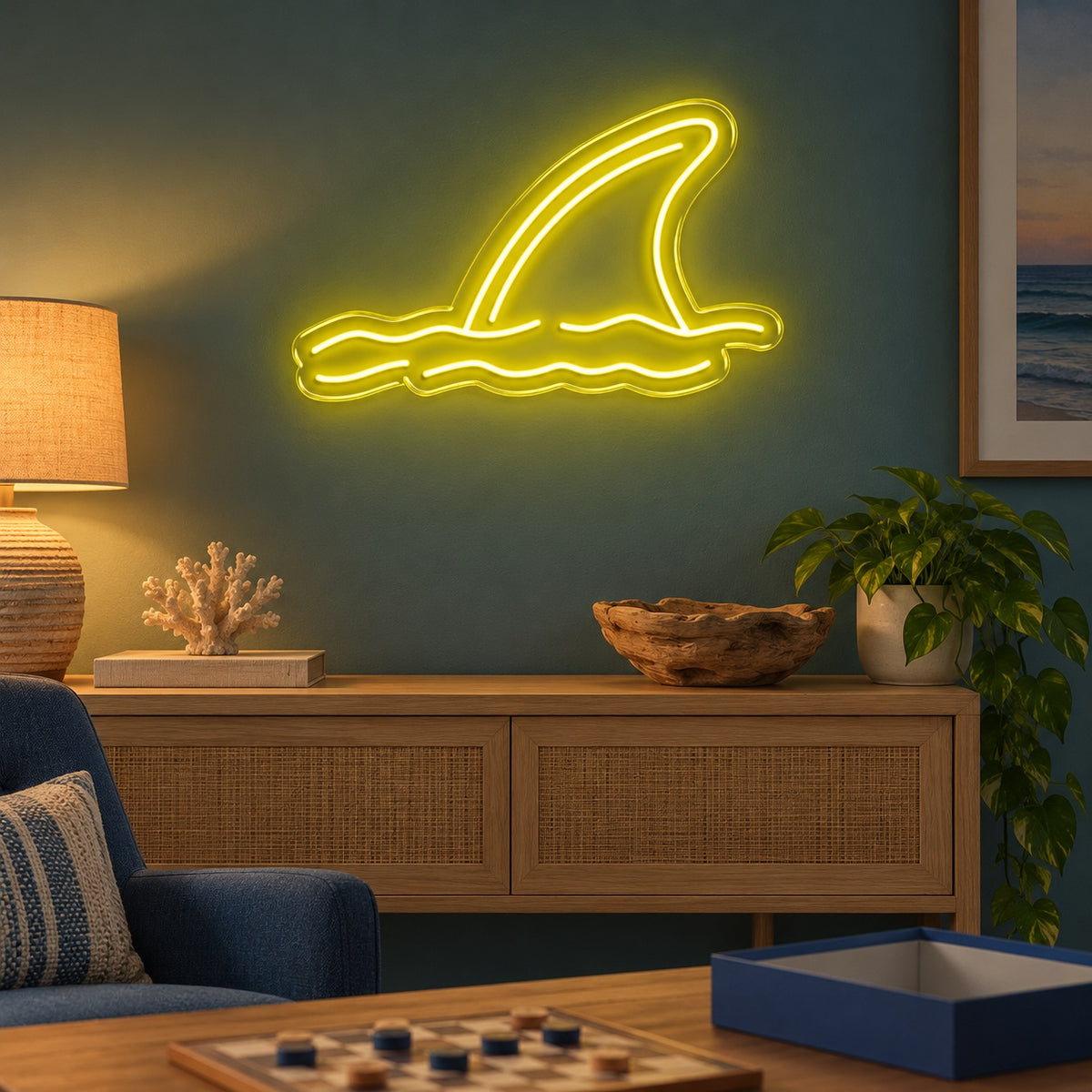Shark Fin Waves LED Neon Sign - advertising view