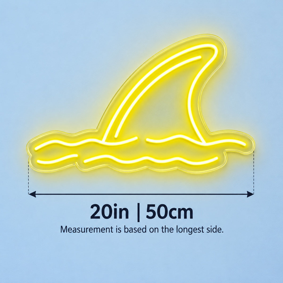 Shark Fin Waves LED Neon Sign - size guide