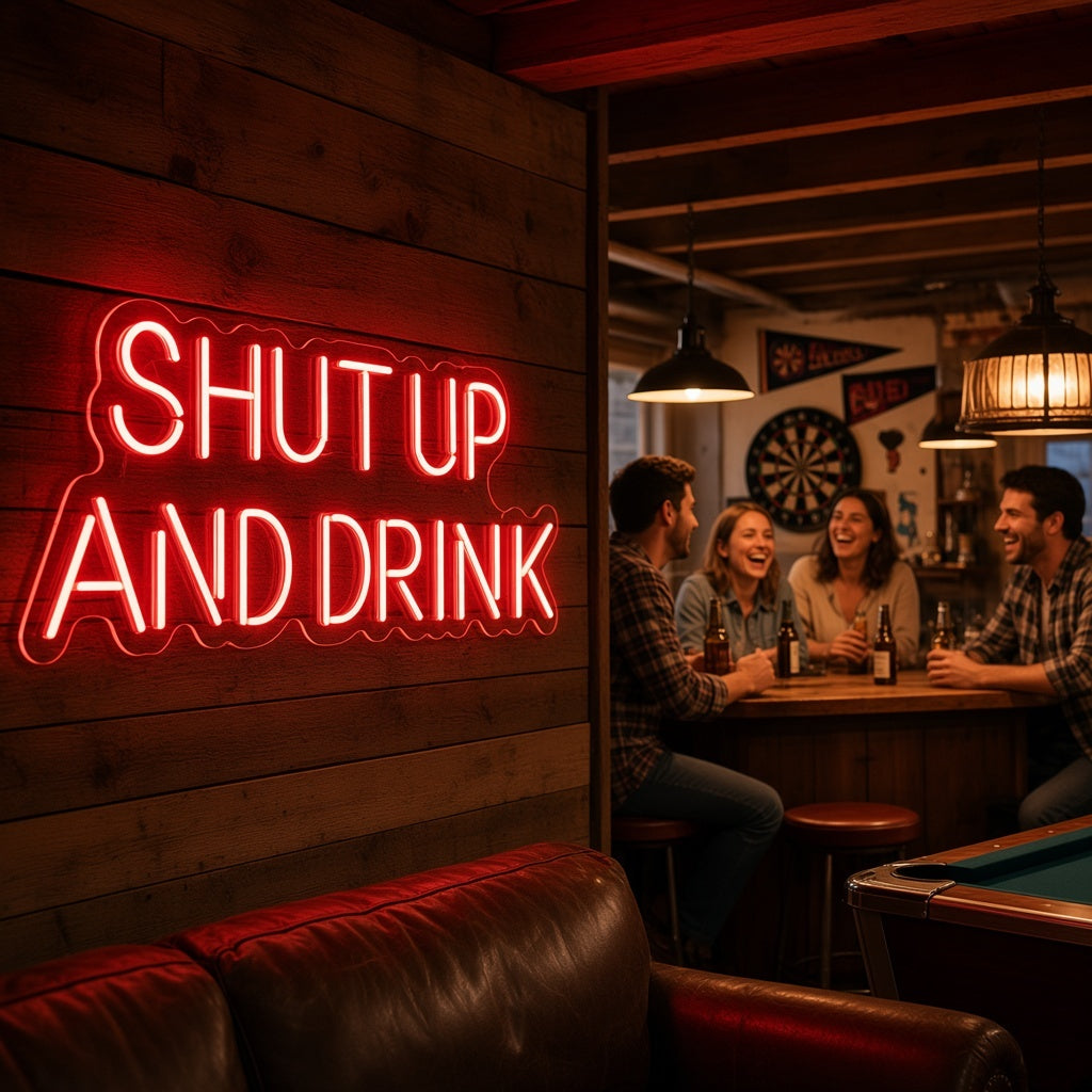 Shut Up And Drink LED Neon Sign - lifestyle view