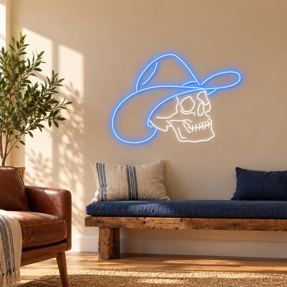 Side Profile Cowboy Skull with Hat LED Neon Sign - lifestyle view