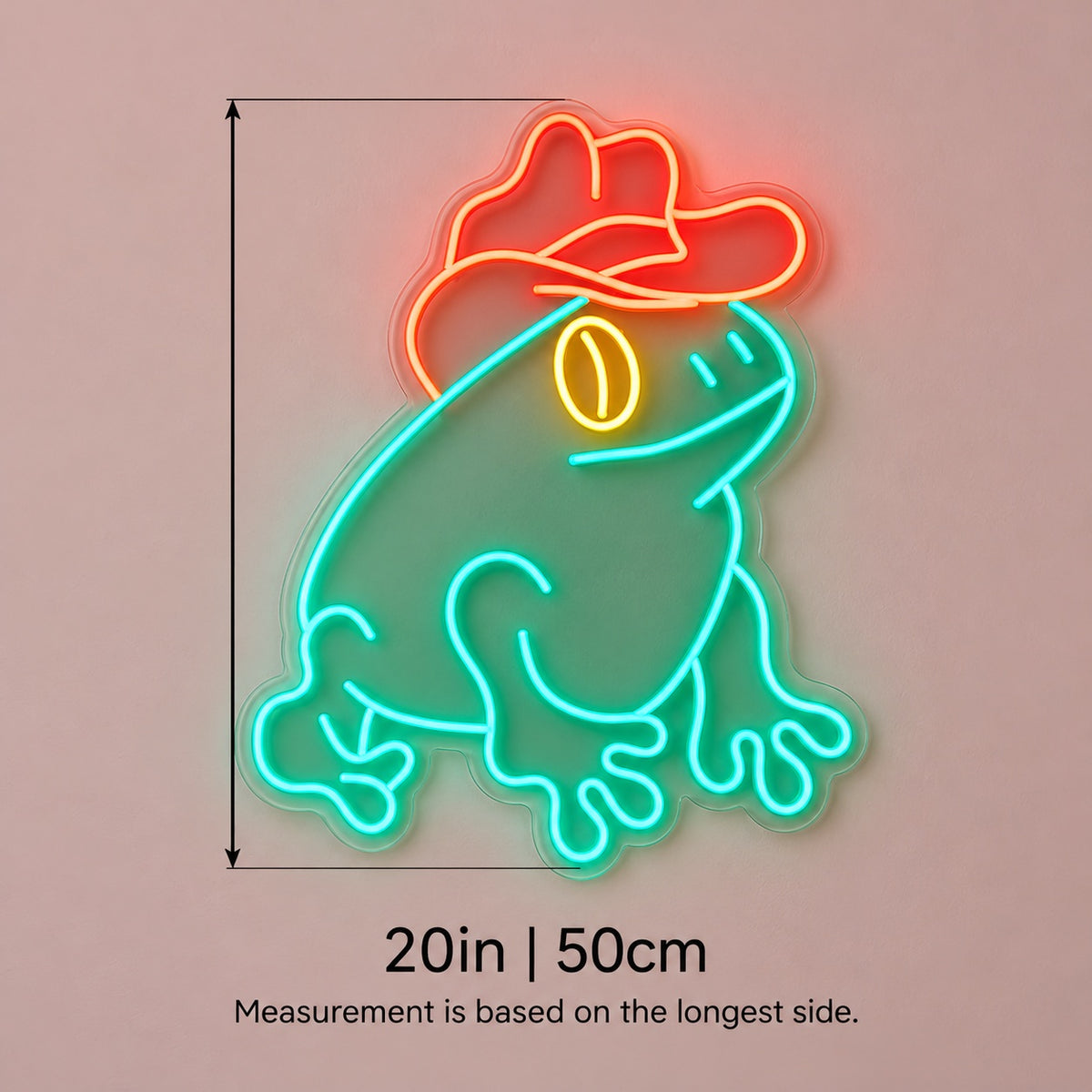 Sitting Frog with Cowboy Hat LED Neon Sign - size guide
