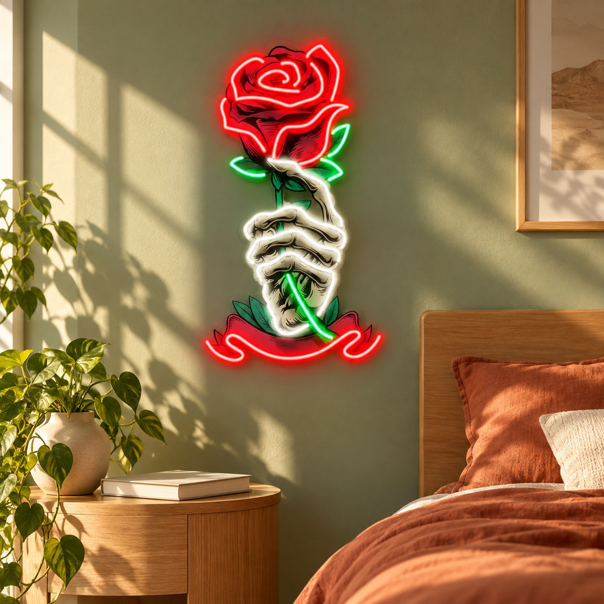 Skeleton Hand Rose LED Neon Sign - lifestyle view