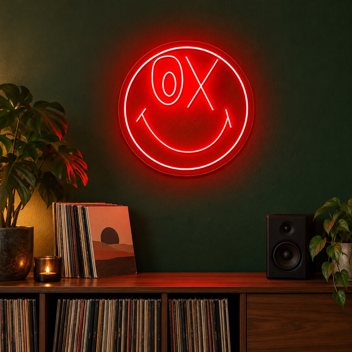Smiley Face With X Eye LED Neon Sign - advertising view