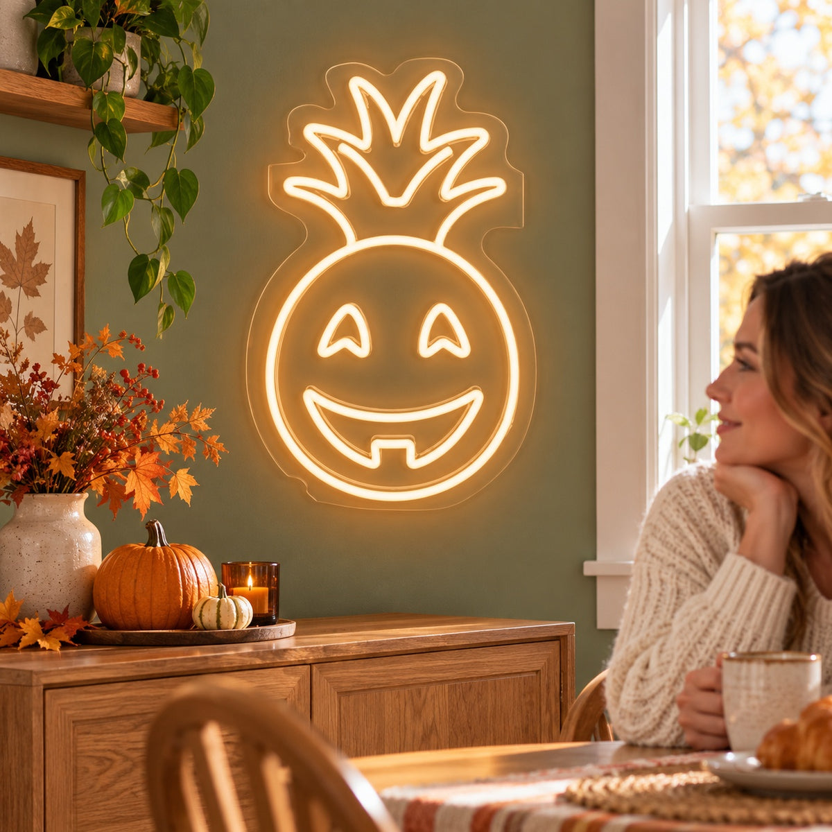 Smiling Pineapple Pumpkin LED Neon Sign - lifestyle view