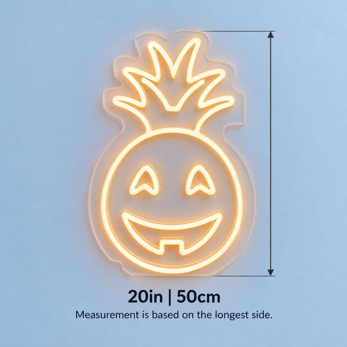 Smiling Pineapple Pumpkin LED Neon Sign - size guide