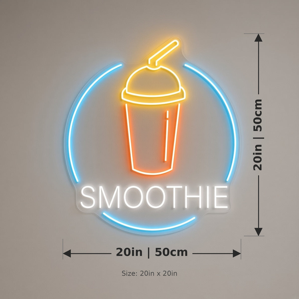 Smoothie LED Neon Sign - size guide