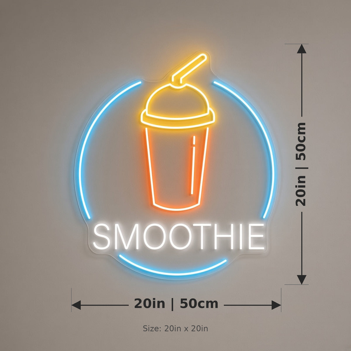 Smoothie with Cup and Straw for Juice Bar Cafe LED Neon Sign - size guide