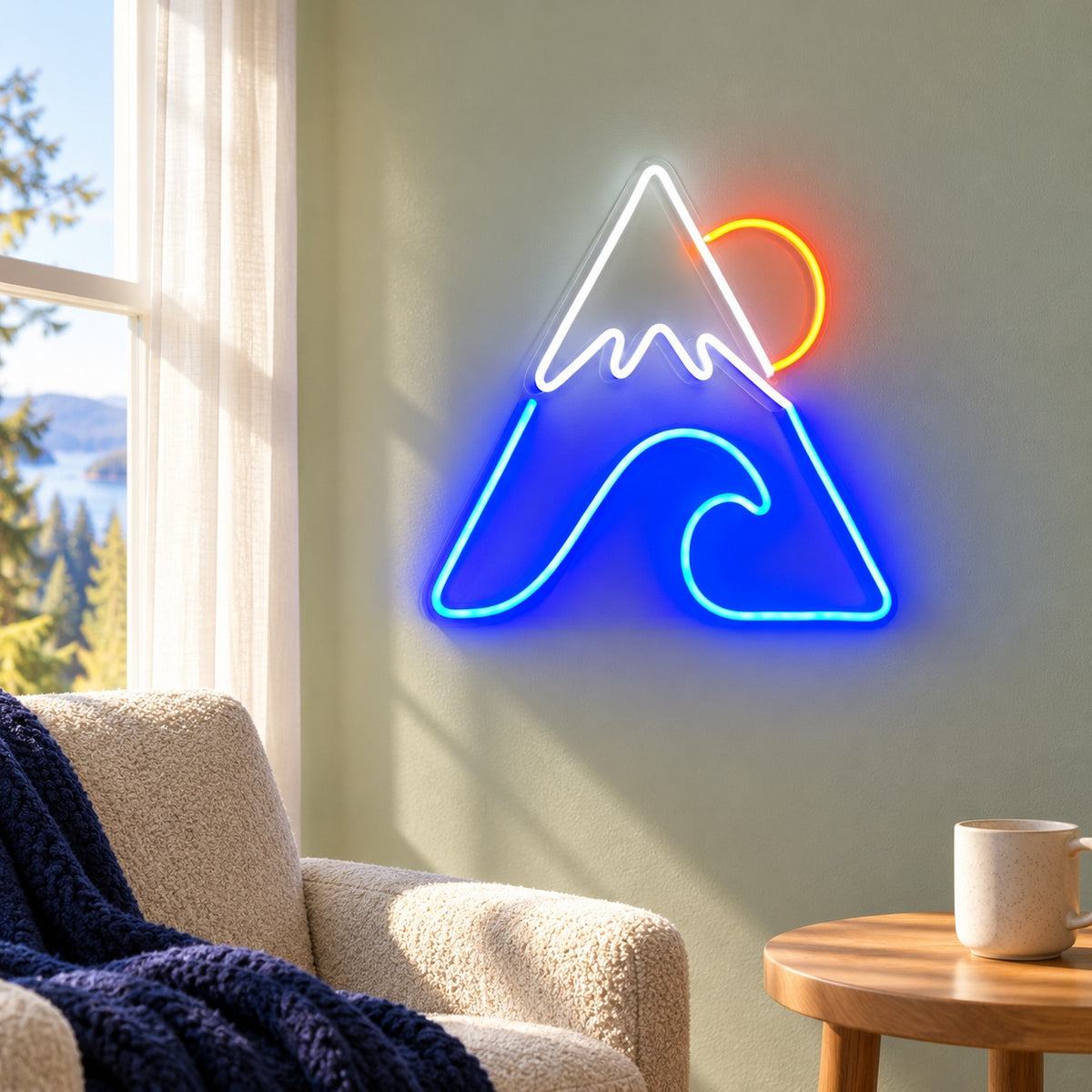 Snowy Mountain Wave Sun LED Neon Sign - lifestyle view