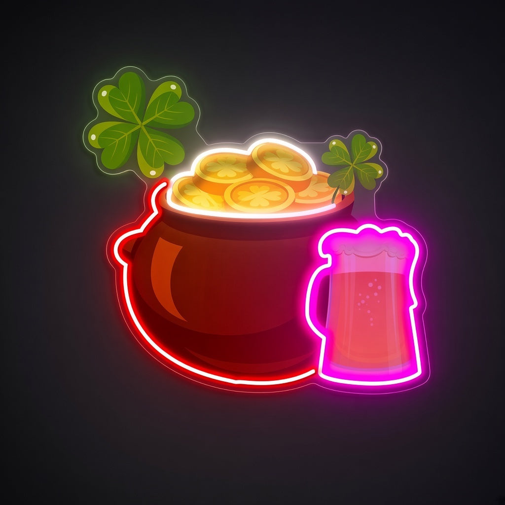 St Patrick's Pot Of & Beer Mug LED Neon Sign - product hero