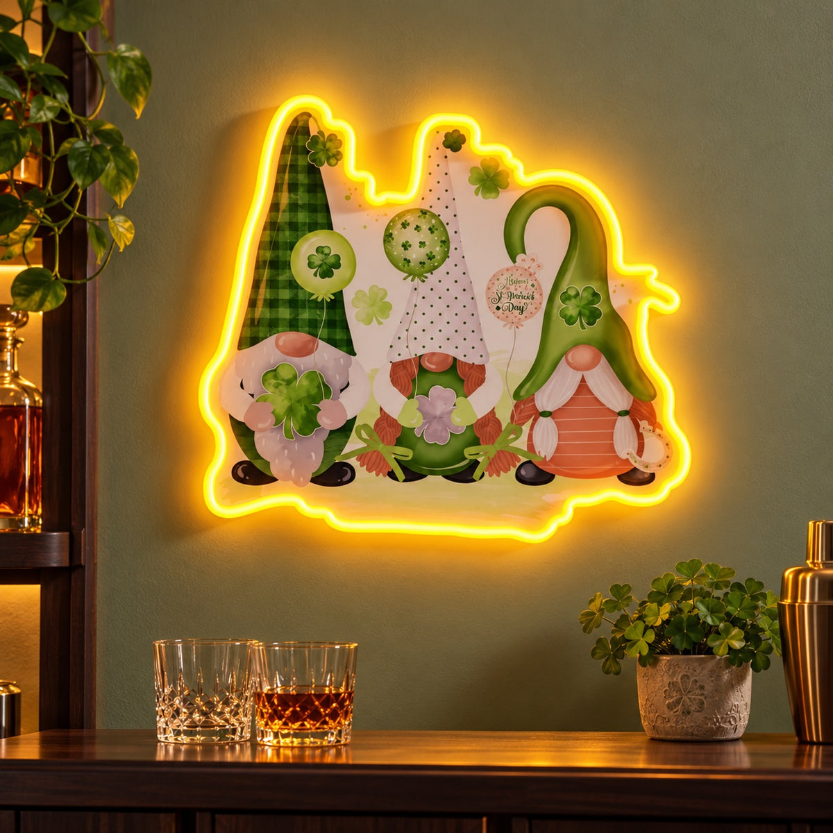 St Patricks Day Gnomes LED Neon Sign - advertising view