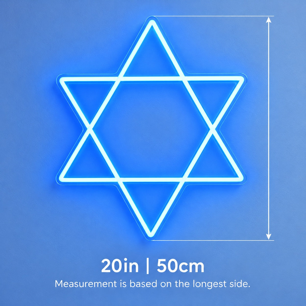 Star Of David LED Neon Sign - size guide