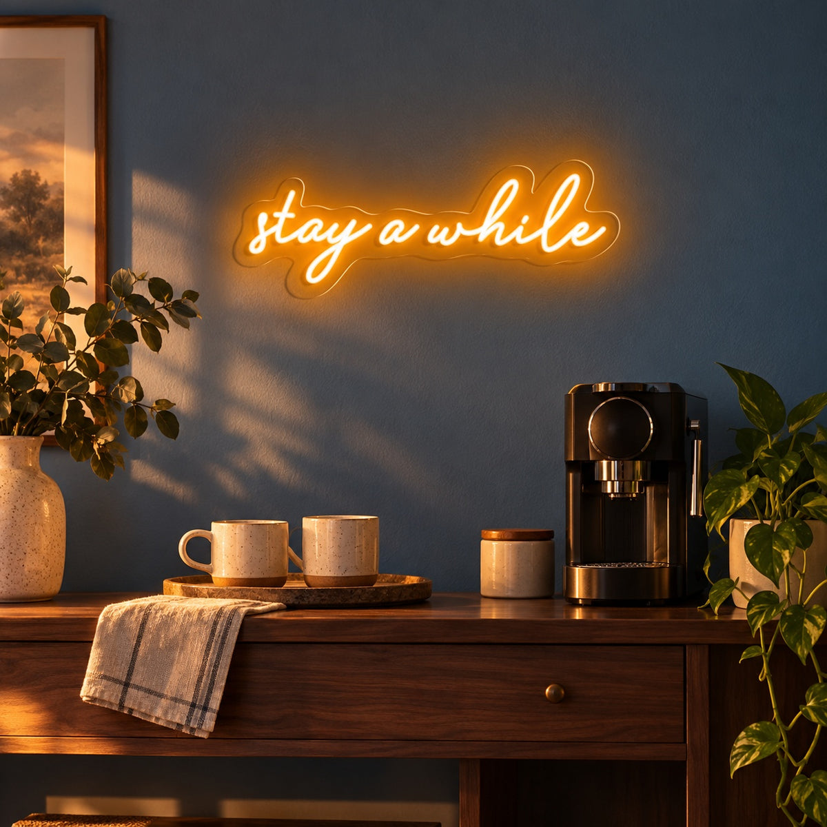 Stay A While LED Neon Sign - advertising view
