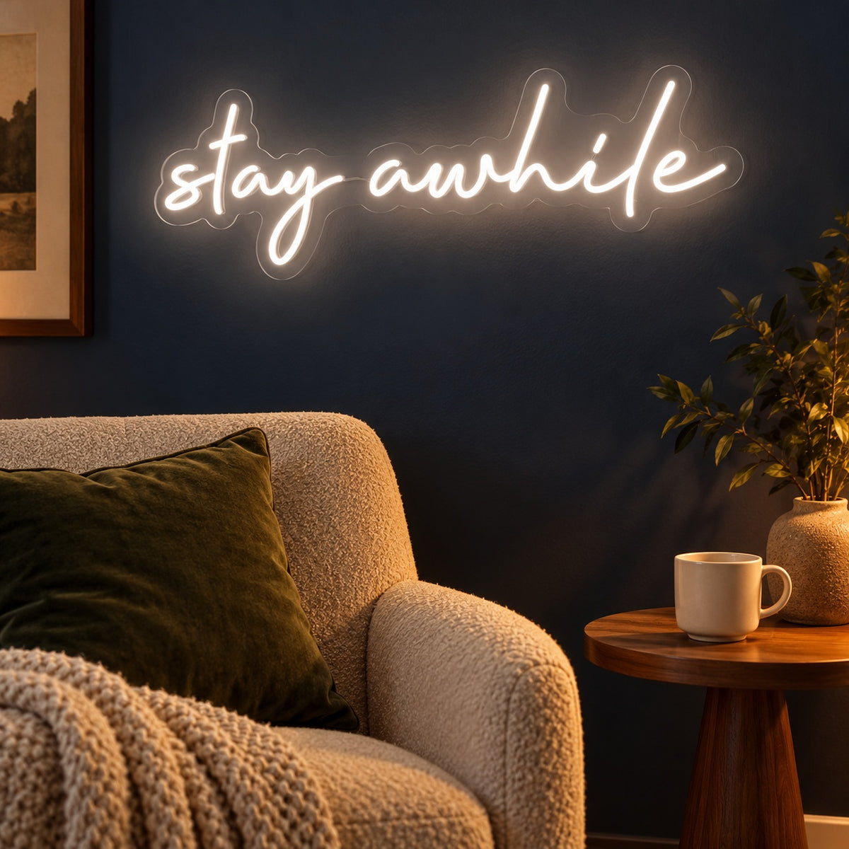 Stay Awhile LED Neon Sign - advertising view