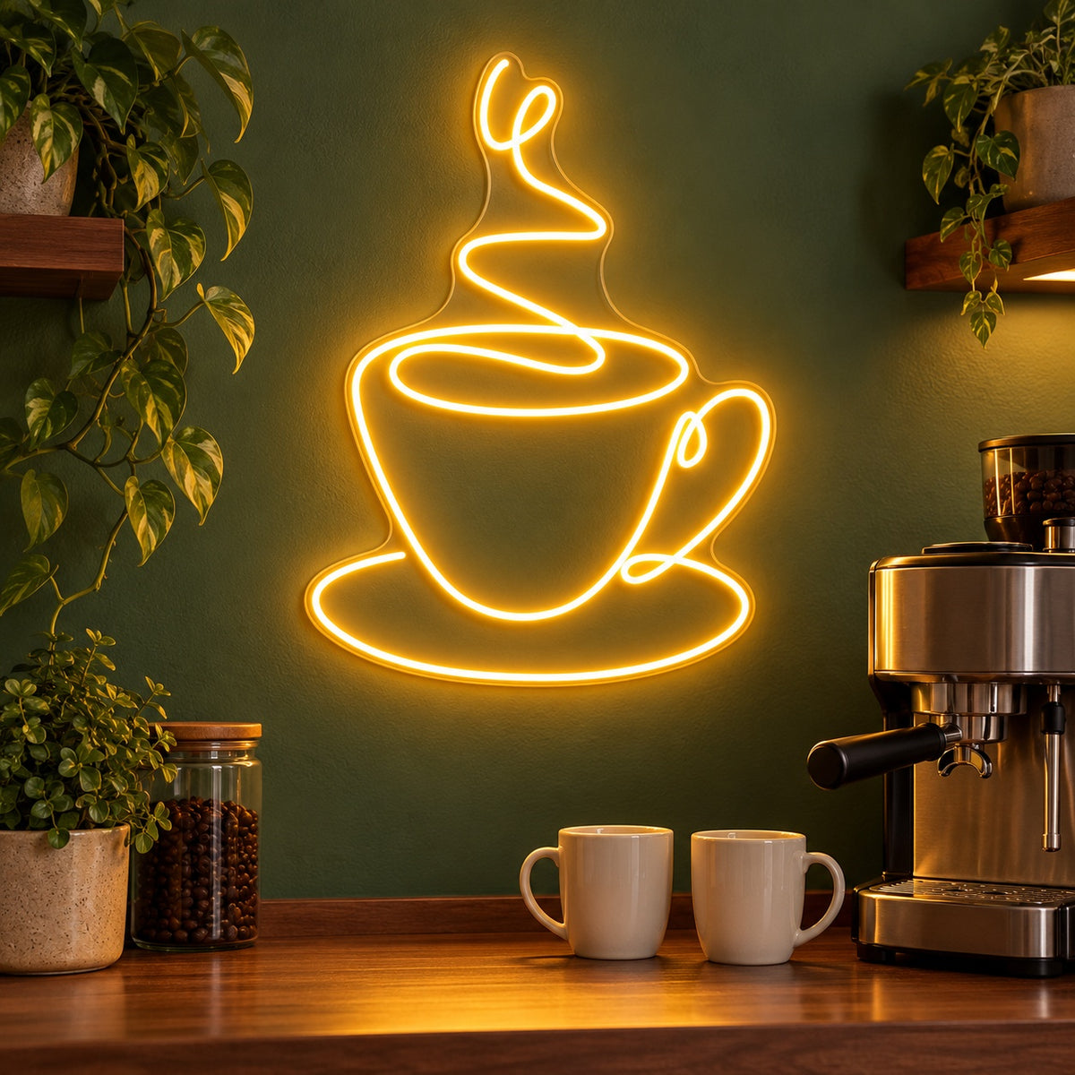 Steaming Coffee Cup LED Neon Sign - advertising view
