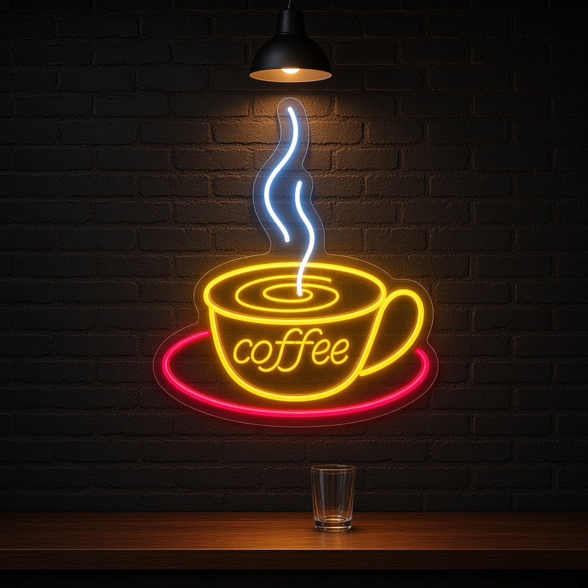 Steaming Coffee Cup Saucer for Cafe Kitchen Wall LED Neon Sign - advertising view