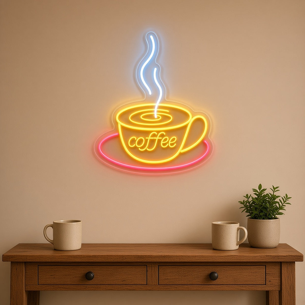 Steaming Coffee Cup Saucer for Cafe Kitchen Wall LED Neon Sign - lifestyle view