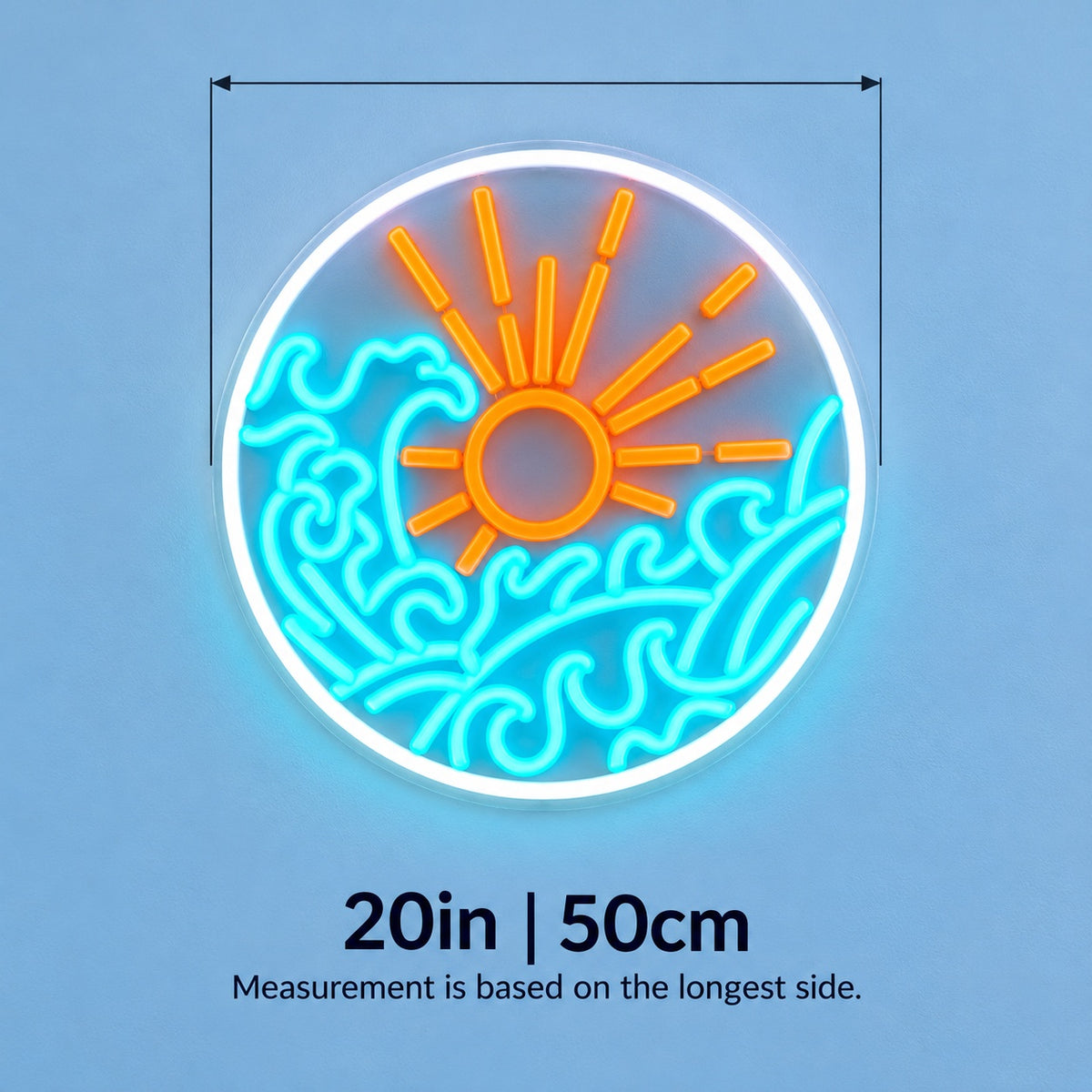 Sun And Ocean Waves LED Neon Sign - size guide