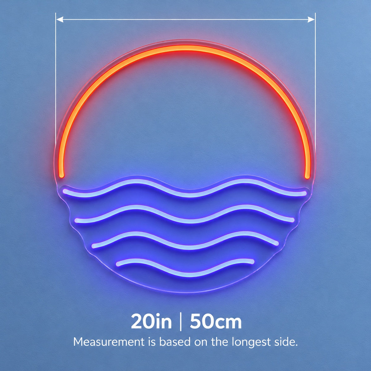 Sunset Ocean Waves LED Neon Sign - size guide