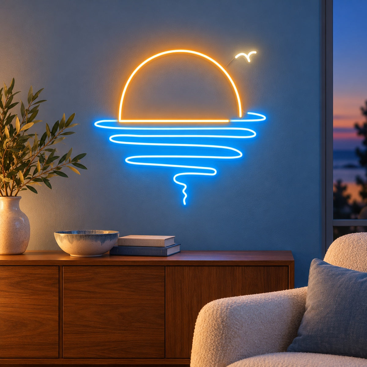 Sunset Ocean Waves LED Neon Sign - advertising view