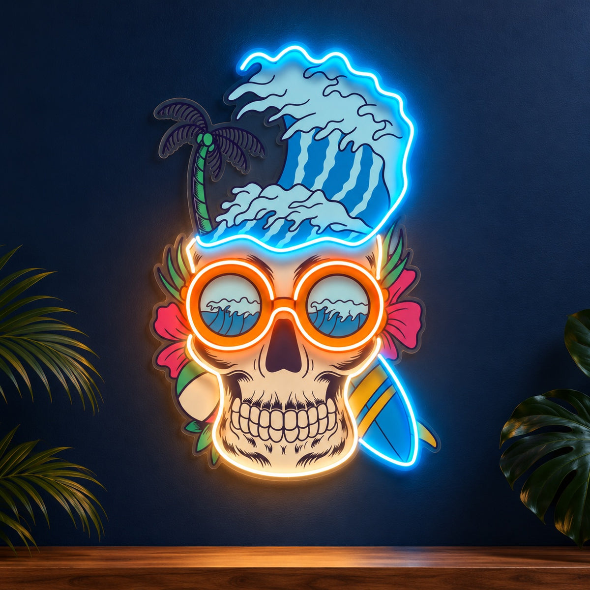 Surfing Skull Wave LED Neon Sign - product hero