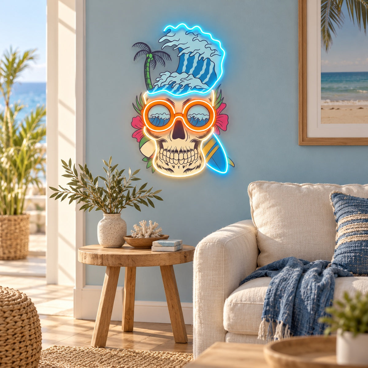 Surfing Skull Wave LED Neon Sign - lifestyle view