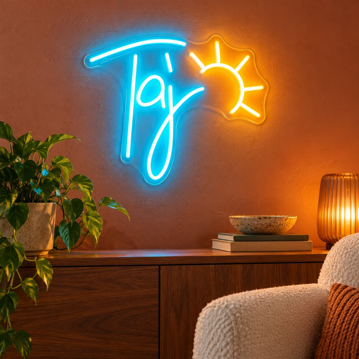 Taj Sun LED Neon Sign - advertising view