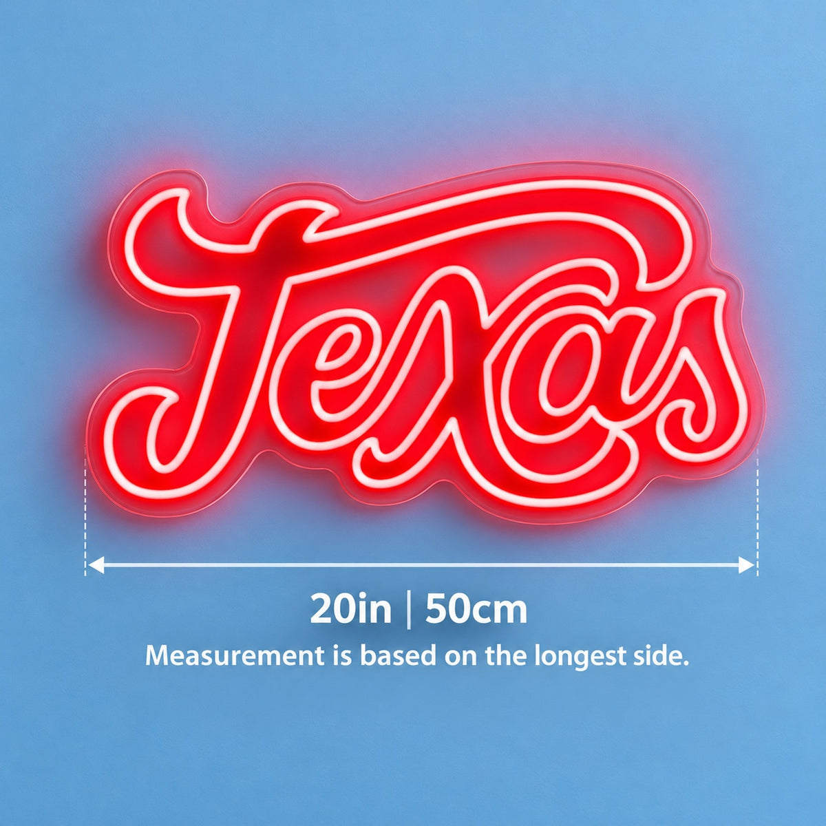Texas LED Neon Sign - size guide