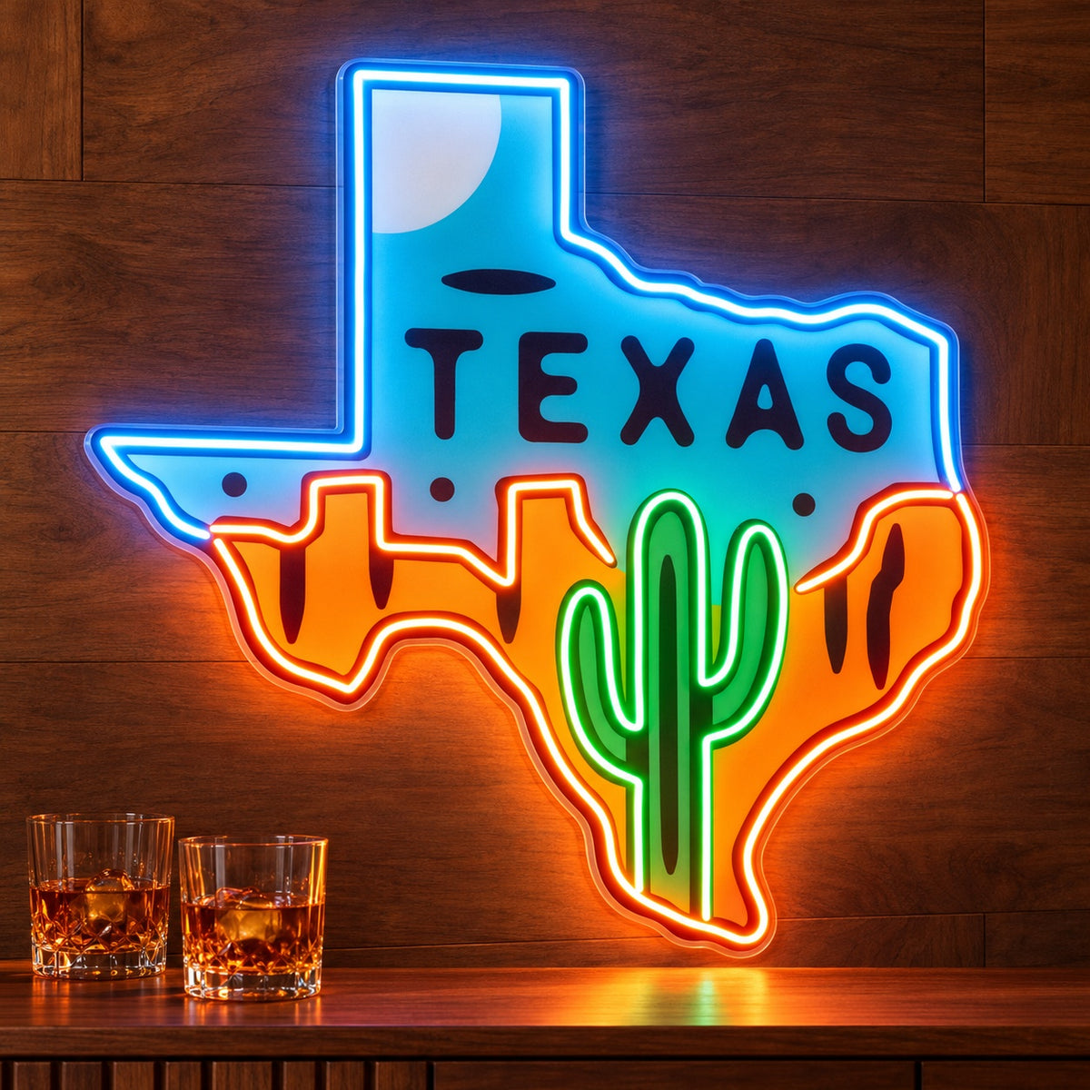 Texas Map Desert Cactus LED Neon Sign - advertising view