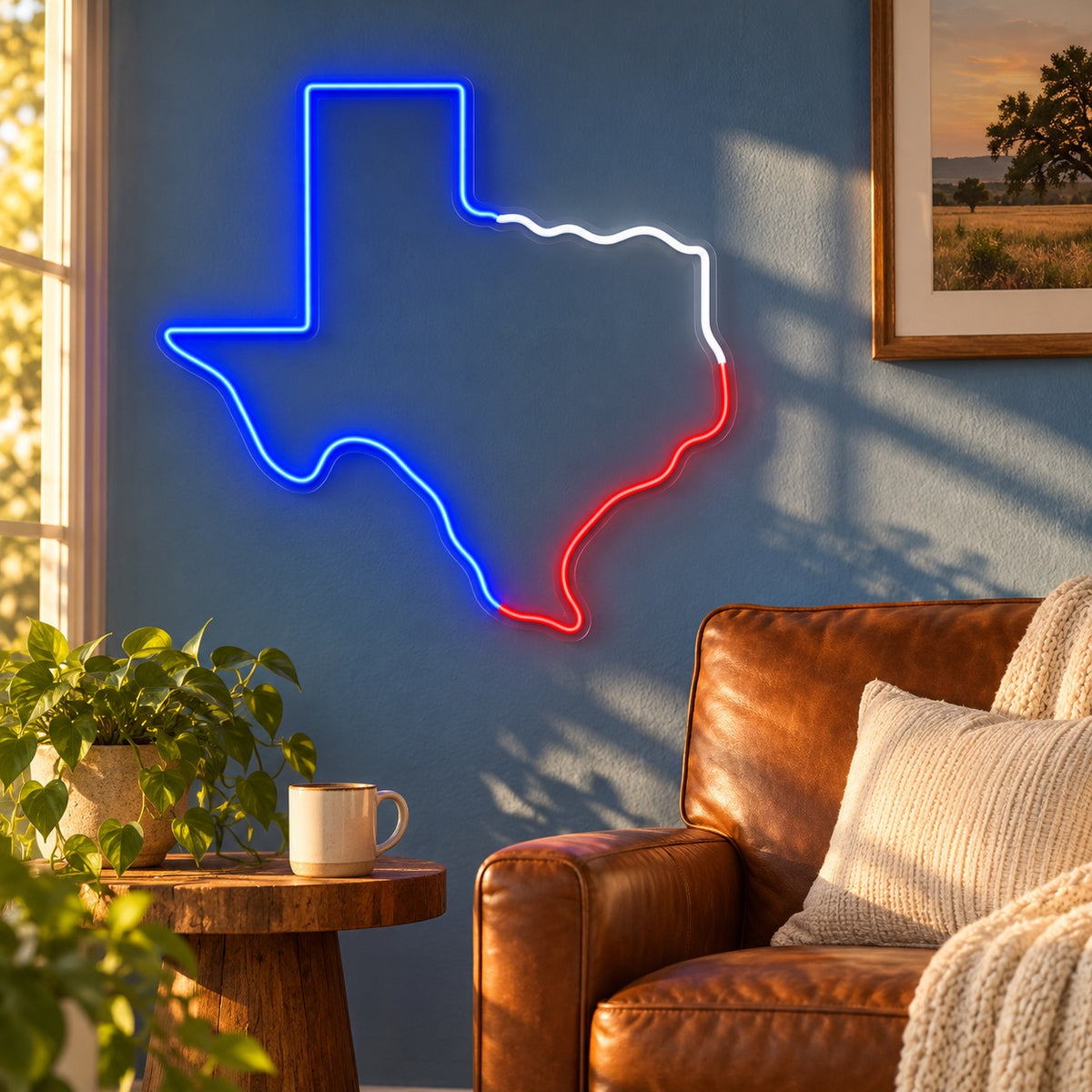 Texas Tricolor Outline LED Neon Sign - lifestyle view