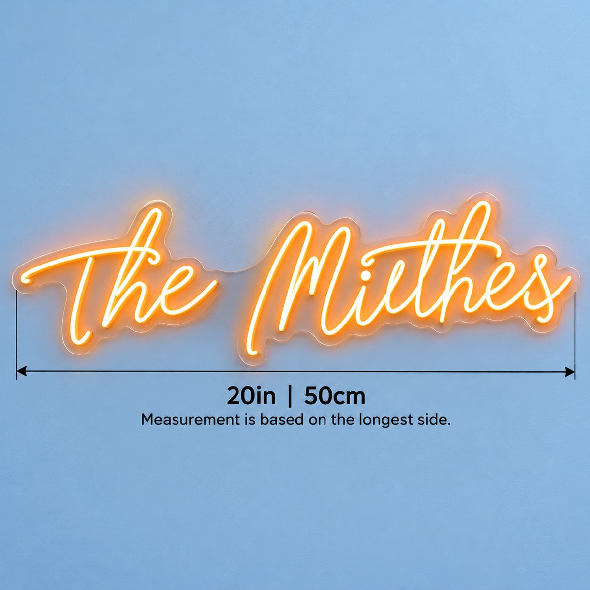 The Miethes LED Neon Sign - size guide