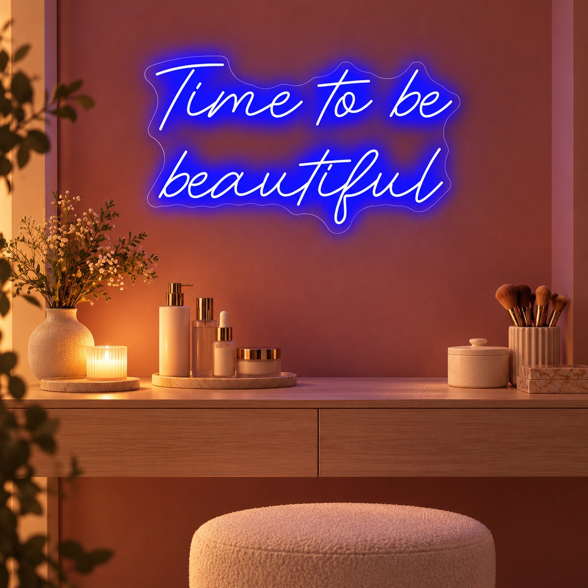 Time To Be Beautiful LED Neon Sign - advertising view