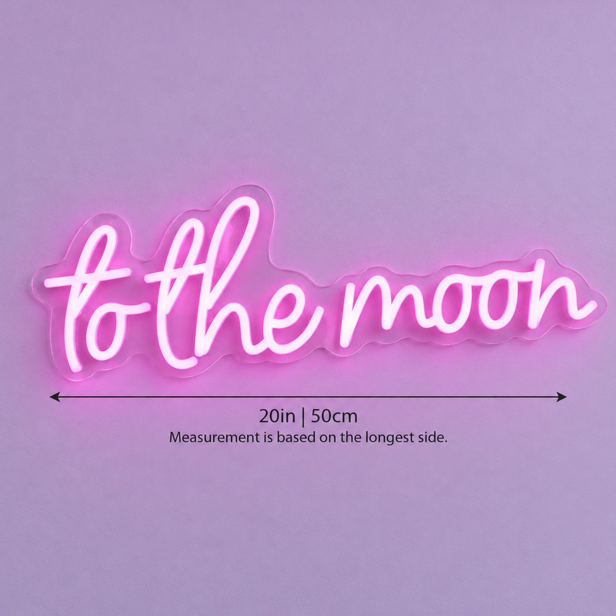 To The Moon LED Neon Sign - size guide