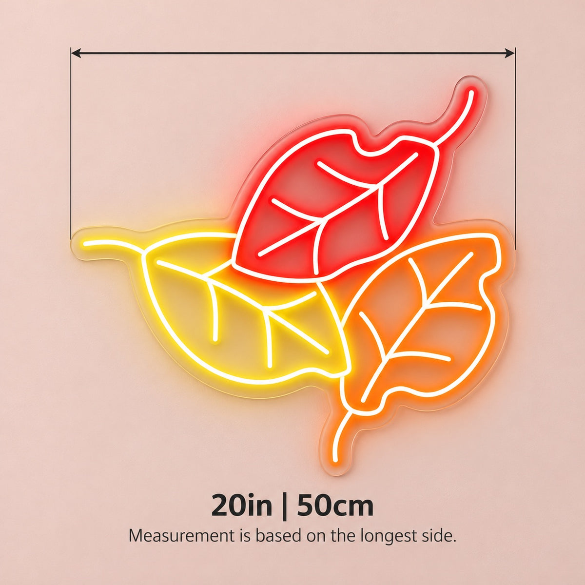 Tricolor Autumn Leaves LED Neon Sign - size guide